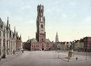 Bruges Belfry Drucke: The Great Square with the Belfry
