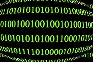 Green Binary Code Drucke: Green binary code on a black background in spherical form