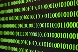 Green Binary Code Drucke: Green binary numbers in a row, symbolising digital technology