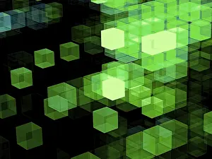 Fractal Technology Background Drucke: Green and black technology background