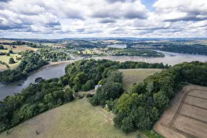 Northern Europe Aerial Landscape Drucke: Greenway and River Dart from a drone