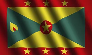 Drucke von Die Flagge von Grenada weht im Wind Verwandte Bilder Drucke: Das Flagge von Grenada weht im Wind.
