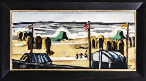 Drucke von Greyer Strand von Max Beckmann, 1928, nach seinem Ausbruch aus Deutschland, See als Symbol der Freiheit, FENIX, Museum über Migration in einem historischen Lagerhaus in Katendrecht Max Beckmann Drucke: Grauer Strand von Max Beckmann, 1928.