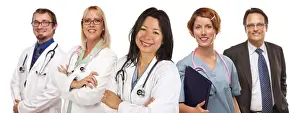Caucasian Ethnicity Medical Care Drucke: Group of doctors or nurses isolated on a white background