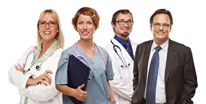White Background Doctors Drucke: Group of doctors or nurses isolated on a white background