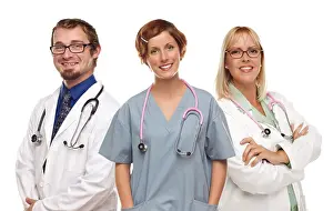 White Background Doctors Drucke: Group of doctors or nurses isolated on a white background