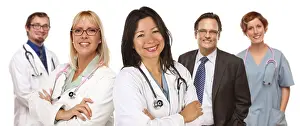 White Studio Backgrounds Drucke: Group of doctors or nurses isolated on a white background