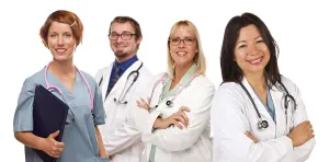 Healthcare Professionals Isolated Drucke: Group of doctors or nurses isolated on a white background