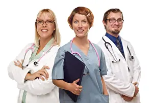 White Background Doctors Drucke: Group of doctors or nurses isolated on a white background