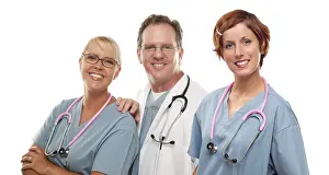 White Background Doctors Drucke: Group of doctors or nurses isolated on a white background