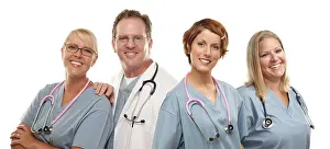 Isolated On White Background Images Drucke: Group of doctors or nurses isolated on a white background