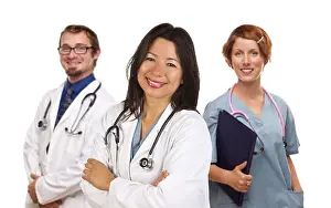 White Background Doctors Drucke: Group of doctors or nurses isolated on a white background