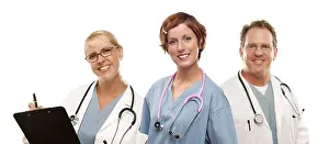 White Background Doctors Drucke: Group of doctors or nurses isolated on a white background