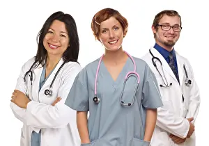 White Background Doctors Drucke: Group of doctors or nurses isolated on a white background