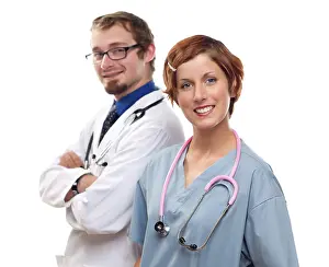 Medical Staff Isolated Drucke: Group of doctors or nurses isolated on a white background