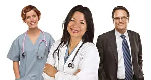White Background Doctors Drucke: Group of doctors or nurses isolated on a white background