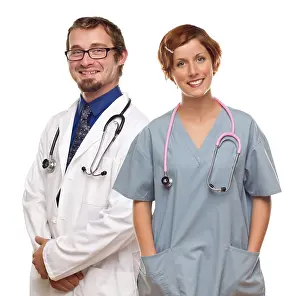 White Background Doctors Drucke: Group of doctors or nurses isolated on a white background
