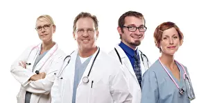 White Background Doctors Drucke: Group of doctors or nurses before a white background