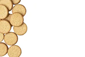 Bright Background Baked Goods Drucke: Group of double biscuits at the left edge of the picture