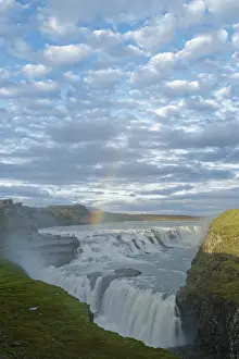 Northern Europe Landscape Drucke: Gullfoss waterfall, with rainbow