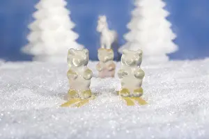 Winter Studio Photography Drucke: Gummy bears against artificial winter backdrop