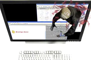 Data Transmission Security Drucke: A Hacker from the Internet is stealing or destroying important data on the harddisk
