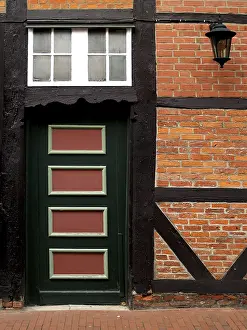 Lower Saxony Buildings Drucke: Half-timbered door in Stade