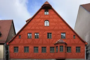 Bavarian Architecture Europe Drucke: Half-timbered facade being restored