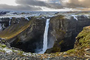 Evening Atmosphere In Nature Drucke: Halfoss waterfall in the evening light