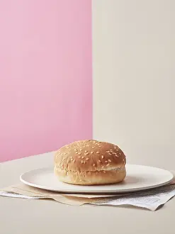 Deserted Table Setting Food Drucke: Hamburger bread alone with nothing in it