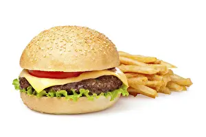 American Fast Food Meal Drucke: hamburger isolated on white background