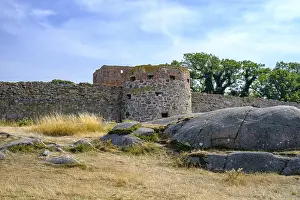 Drucke von Schloss Hammershus, das größte mittelalterliche Befestigung in Nordeuropa an der Westküste des Hammeren-Kopfes am nördlichen Zipfel der Insel Bornholm, Dänemark, Skandinavien Schloss Drucke: Hammershus Schloss