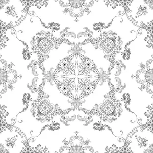 White Background Decorative Items Drucke: Hand drawn seamless floral pattern on a white background