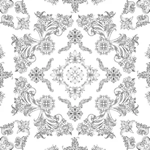 Seamless Floral Design Drucke: Hand drawn seamless floral pattern on a white background