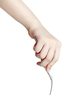 Nutrition Concept Drucke: Hand with fork against white background