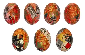 Traditional European Art Drucke: Hand painted Easter eggs with gold leaf and dollars
