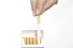 Tobacco Addiction Drucke: Hand taking cigarette from pack