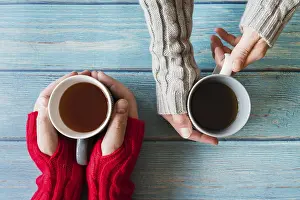 Deserted Morning Scene Drucke: Hands holding cups tea