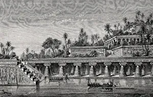 Ancient City Ruins Complex Drucke: The Hanging Gardens of Babylon