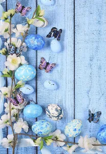 Decorated Easter Eggs Drucke: Happy Easter concept, Composition with decorated Easter eggs