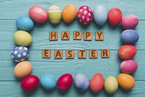 Christian Easter Traditions Drucke: Happy easter writing egg border