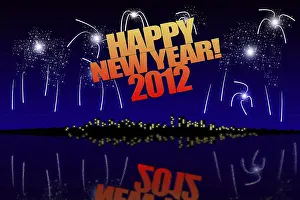 Bright Pyrotechnics Display Drucke: Happy New Year 2012 background computer rendered