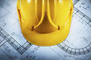 Hard Hat Construction Drucke: Hard hat on construction drawing top view