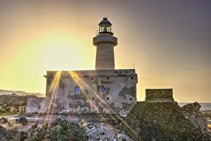 Italian Coastal Landscape Drucke: HDR, backlight, sunrise, lighthouse