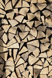 Firewood Storage Drucke: The heap of birchen logs as background