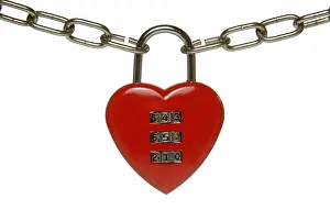 Symbolic Heart Shape Drucke: Heart lock with numeric code, symbolic image for finding a partner