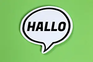 Central European Symbolism Drucke: Hello in Speech Bubble Communication Concept Talk in Stuttgart