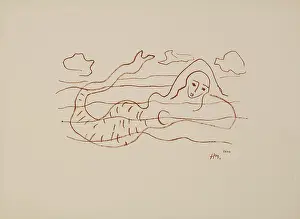 Drucke von Im Wasser schwebend, umgeben von Linien: Eine der berühmten Sirenen von Henri Matisse, geschaffen 1942. Ein Meisterwerk des klassischen Modernismus Henri Matisse Drucke: Henri Matisse, Sirenen (1942), Malerei
