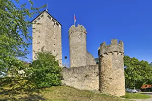 Central European Defence Work Drucke: Heppenheim, Germany, September 2020: Old historic hill castle called Starkenburg in Odenwald forest in Heppenheim city