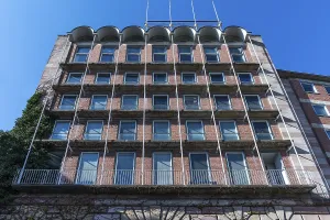 Deserted German Street Scene Drucke: Heritage-protected facade of the 1950s